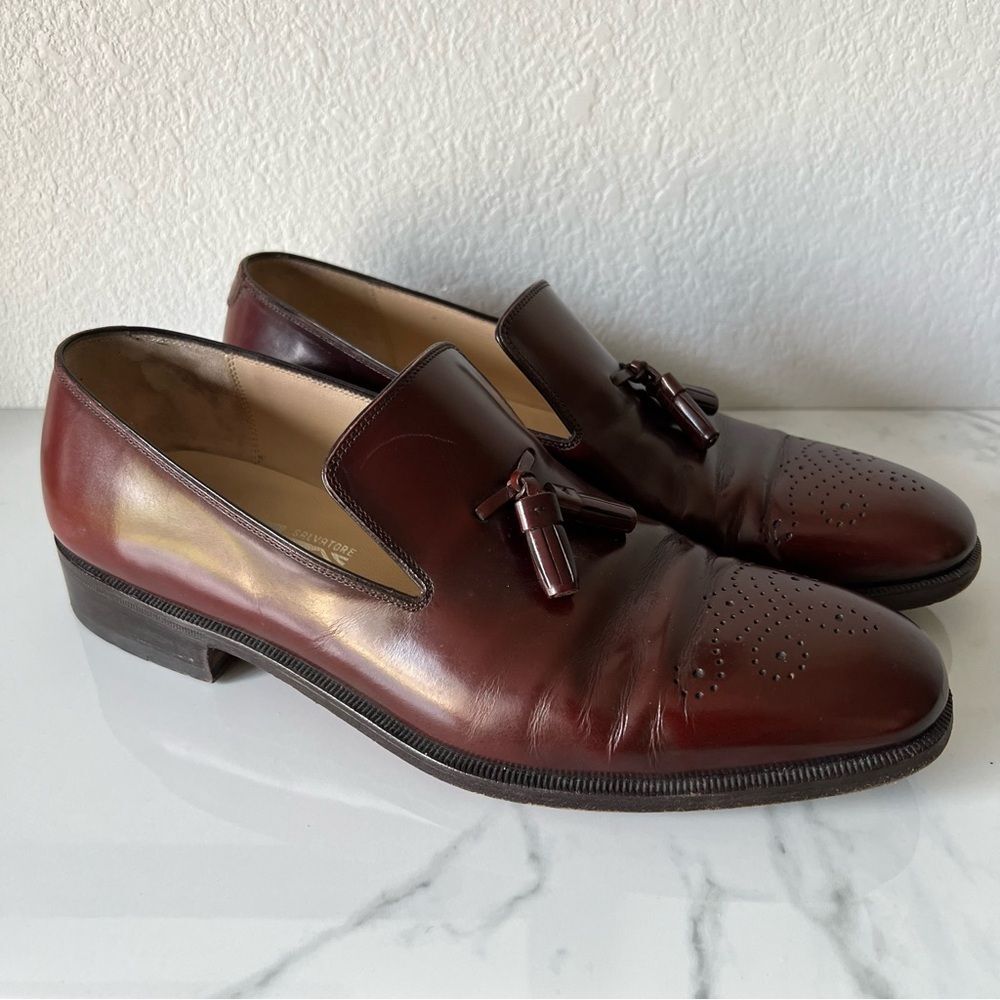 Salvatore Ferragamo Mens Leather Tassel Loafers Size 8 Brown
